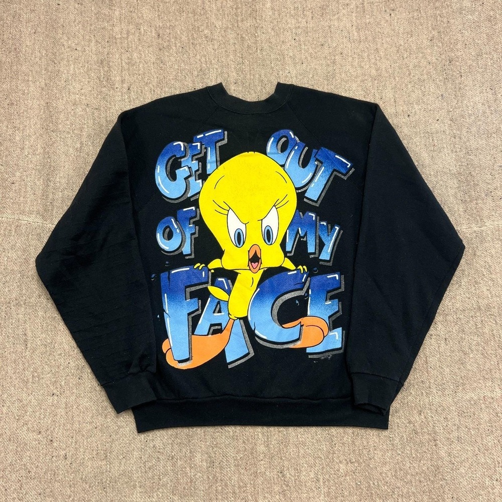Vintage Tweety Bird Sweatshirt Mens Large Black 1990s USA Looney Tunes